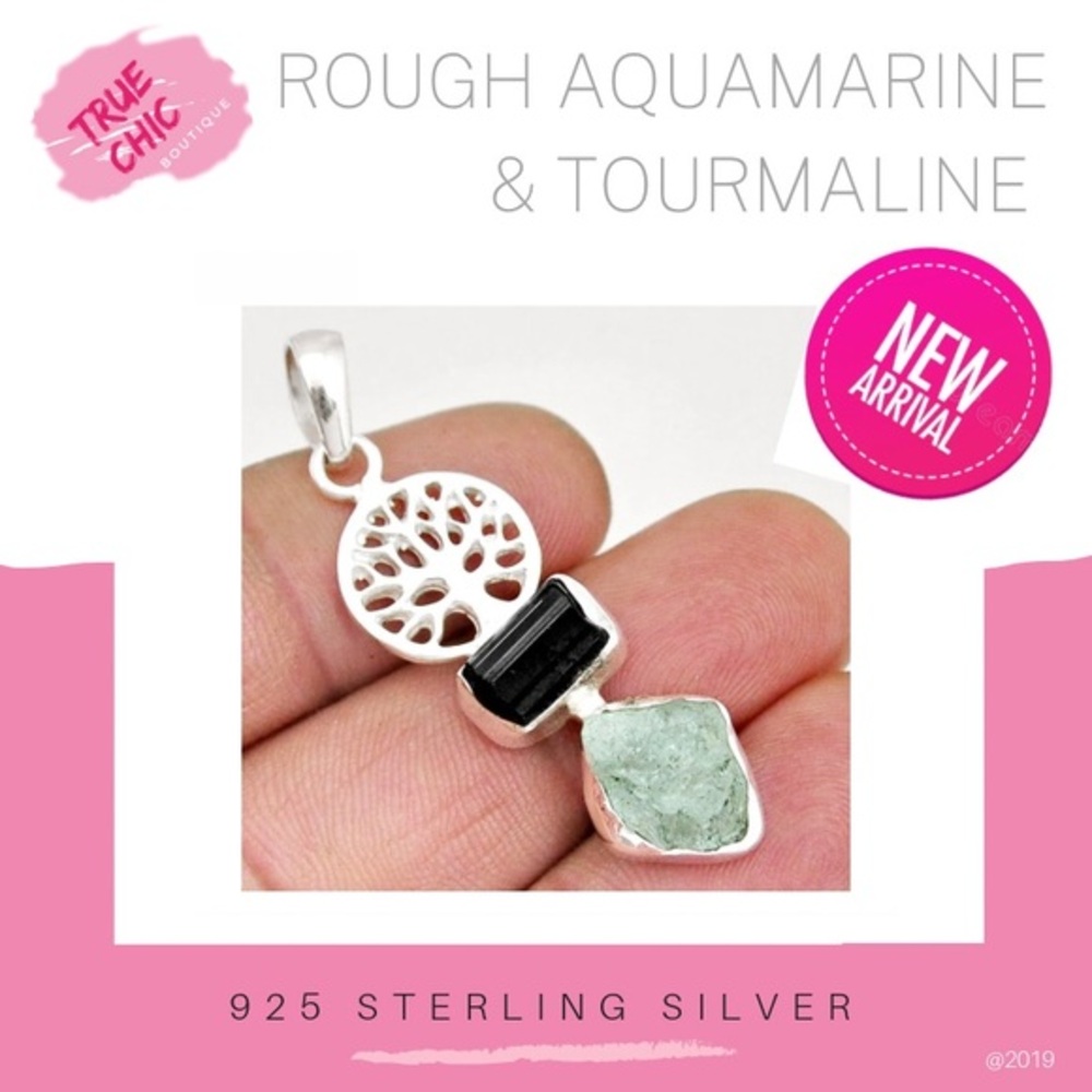 Rough Aquamarine & Tourmaline Pendant